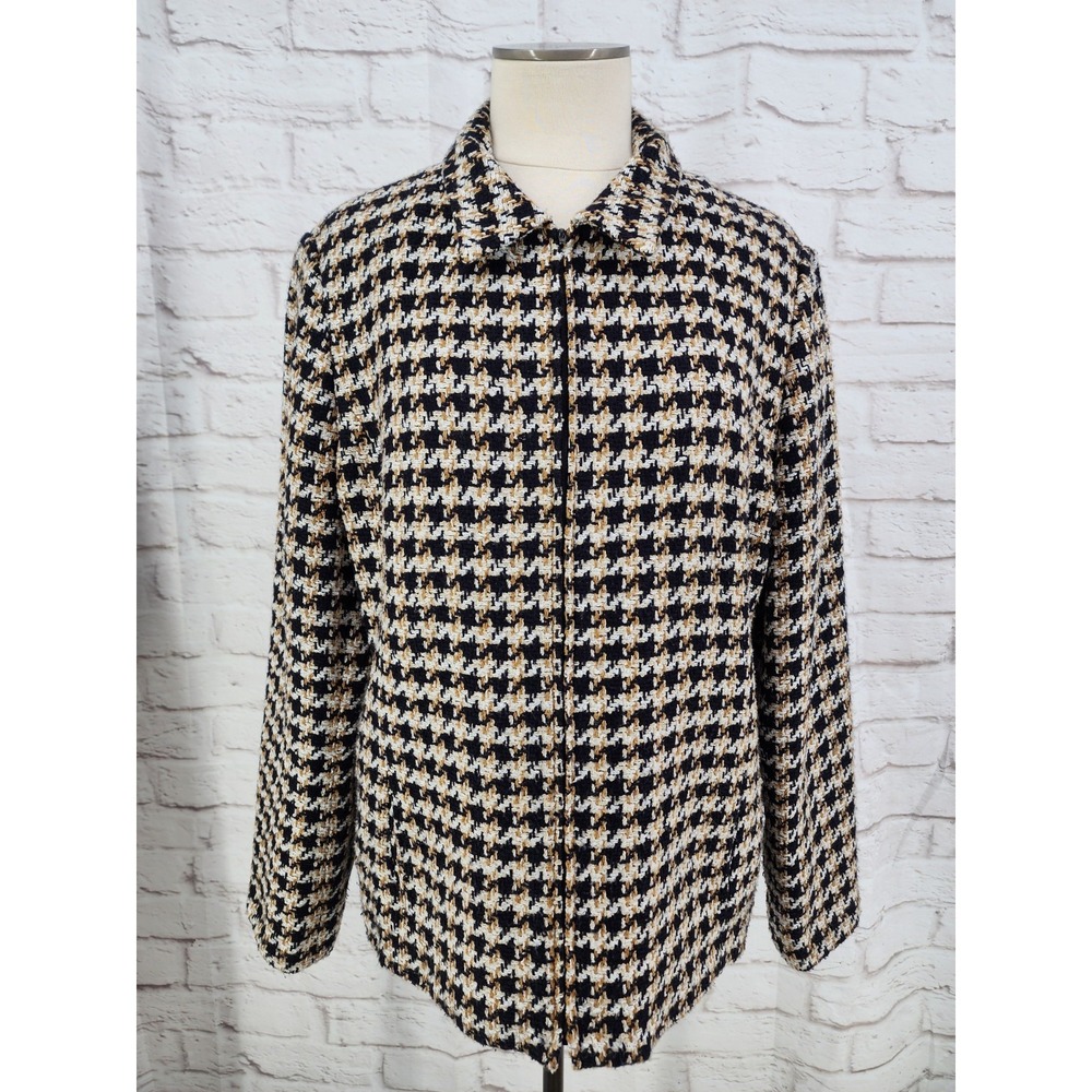 Vintage Sag Harbor Herringbone Jacket Tweed Full Zip Up Pockets Office Size 18